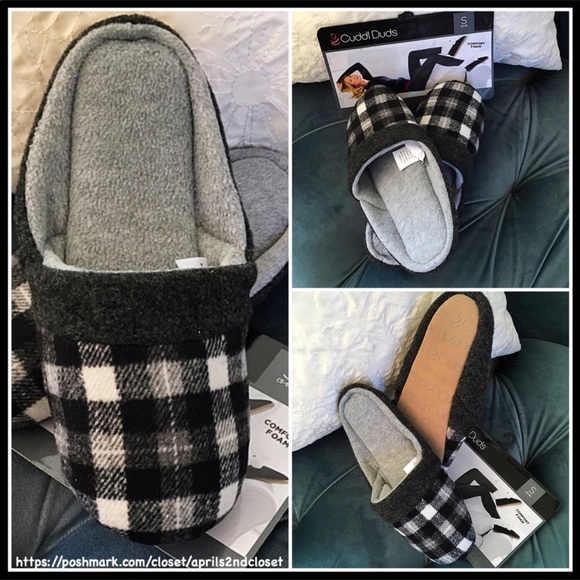 CUDDLE DUDS COZY PLAID SLIP-ON SLIPPERS FLATS - Picture 4 of 7